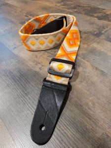 SUS Diamond Cotton Ukulele Strap - Bright Orange White Back